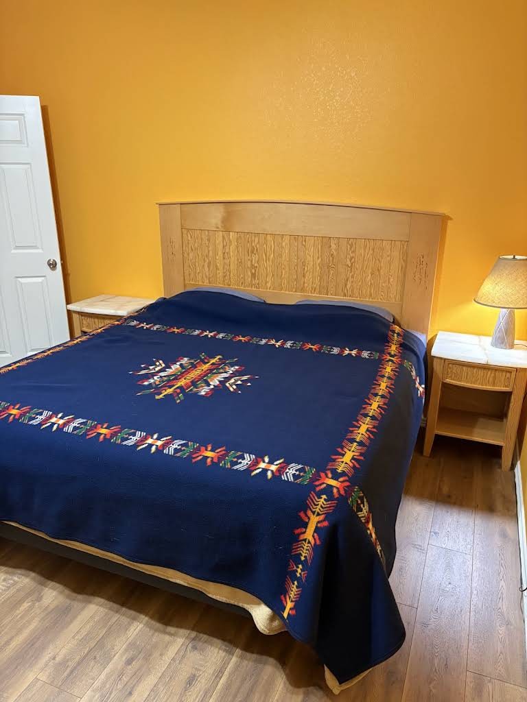 Custom wood headboard and matching nightstand